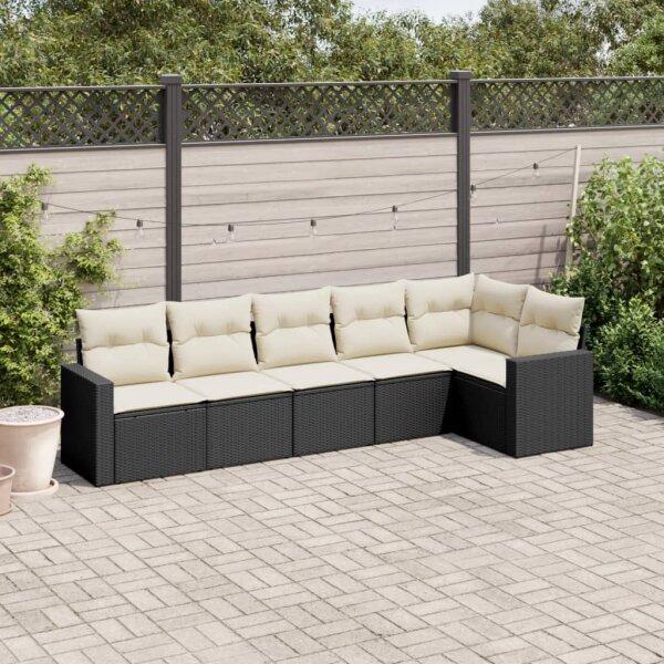 vidaXL 6-tlg. Garten-Sofagarnitur mit Kissen Schwarz Poly Rattan