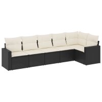 vidaXL 6-tlg. Garten-Sofagarnitur mit Kissen Schwarz Poly Rattan