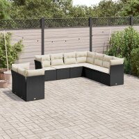 vidaXL 9-tlg. Garten-Sofagarnitur mit Kissen Schwarz Poly Rattan