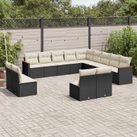 vidaXL 13-tlg. Garten-Sofagarnitur mit Kissen Schwarz Poly Rattan