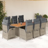 vidaXL 9-tlg. Garten-Essgruppe mit Kissen Grau Poly Rattan