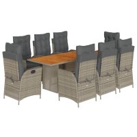 vidaXL 9-tlg. Garten-Essgruppe mit Kissen Grau Poly Rattan