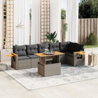 vidaXL 7-tlg. Garten-Sofagarnitur mit Kissen Grau Poly Rattan