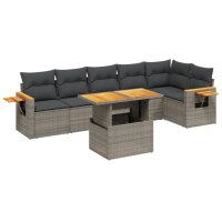 vidaXL 7-tlg. Garten-Sofagarnitur mit Kissen Grau Poly Rattan