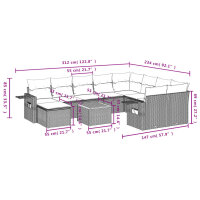 vidaXL 11-tlg. Garten-Sofagarnitur mit Kissen Schwarz Poly Rattan