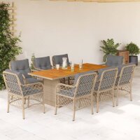 vidaXL 9-tlg. Garten-Essgruppe mit Kissen Beigemischung Poly Rattan