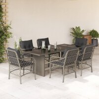 vidaXL 7-tlg. Garten-Essgruppe mit Kissen Hellgrau Poly Rattan