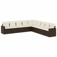 vidaXL 9-tlg. Garten-Sofagarnitur mit Kissen Braun Poly Rattan