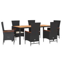 vidaXL 7-tlg. Garten-Essgruppe mit Kissen Schwarz Poly Rattan