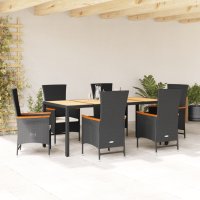 vidaXL 7-tlg. Garten-Essgruppe mit Kissen Schwarz Poly...