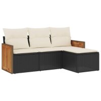 vidaXL 4-tlg. Garten-Sofagarnitur mit Kissen Schwarz Poly Rattan