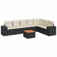 vidaXL 8-tlg. Garten-Sofagarnitur mit Kissen Schwarz Poly Rattan