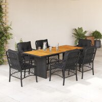 vidaXL 7-tlg. Garten-Essgruppe mit Kissen Schwarz Poly Rattan