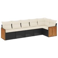 vidaXL 6-tlg. Garten-Sofagarnitur mit Kissen Schwarz Poly Rattan