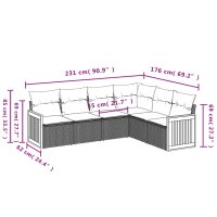 vidaXL 6-tlg. Garten-Sofagarnitur mit Kissen Schwarz Poly Rattan