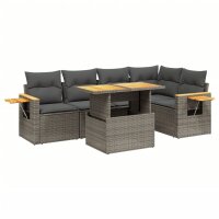 vidaXL 6-tlg. Garten-Sofagarnitur mit Kissen Grau Poly Rattan