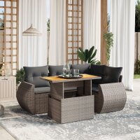 vidaXL 5-tlg. Garten-Sofagarnitur mit Kissen Grau Poly Rattan