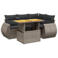 vidaXL 5-tlg. Garten-Sofagarnitur mit Kissen Grau Poly Rattan