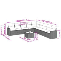 vidaXL 10-tlg. Garten-Sofagarnitur mit Kissen Schwarz Poly Rattan