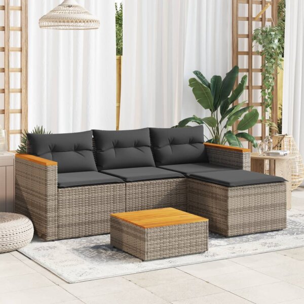 vidaXL 3-tlg. Garten-Sofagarnitur mit Kissen Grau Poly Rattan