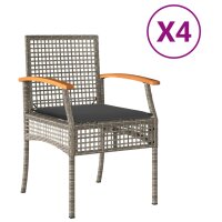 vidaXL Gartenst&uuml;hle mit Kissen 4 Stk. Grau Poly Rattan Akazienholz