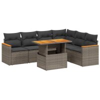 vidaXL 7-tlg. Garten-Sofagarnitur mit Kissen Grau Poly Rattan