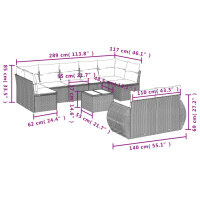 vidaXL 10-tlg. Garten-Sofagarnitur mit Kissen Schwarz Poly Rattan