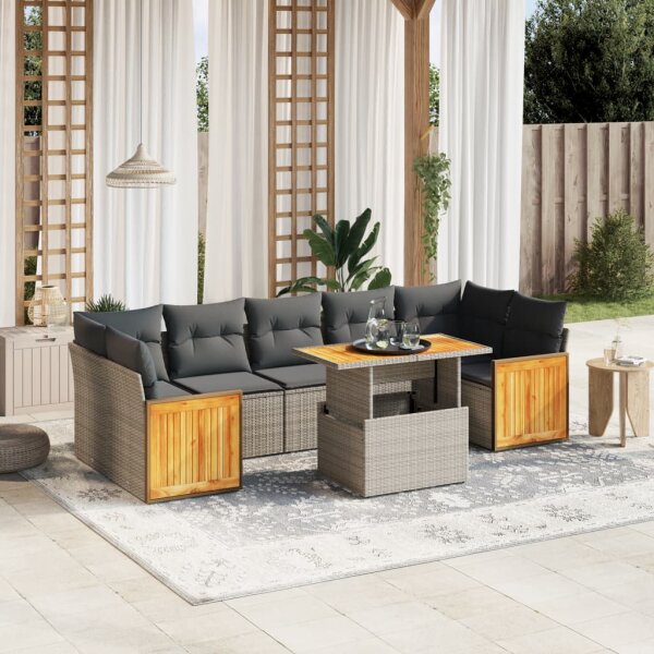 vidaXL 8-tlg. Garten-Sofagarnitur mit Kissen Grau Poly Rattan