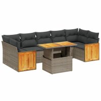 vidaXL 8-tlg. Garten-Sofagarnitur mit Kissen Grau Poly Rattan