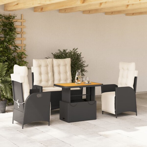 vidaXL 4-tlg. Garten-Essgruppe mit Kissen Schwarz Poly Rattan