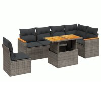 vidaXL 7-tlg. Garten-Sofagarnitur mit Kissen Grau Poly Rattan