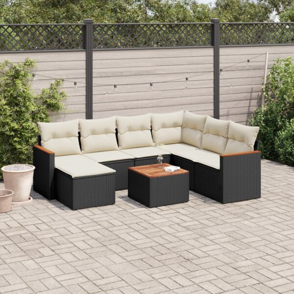 vidaXL 8-tlg. Garten-Sofagarnitur mit Kissen Schwarz Poly Rattan