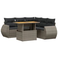 vidaXL 6-tlg. Garten-Sofagarnitur mit Kissen Grau Poly Rattan