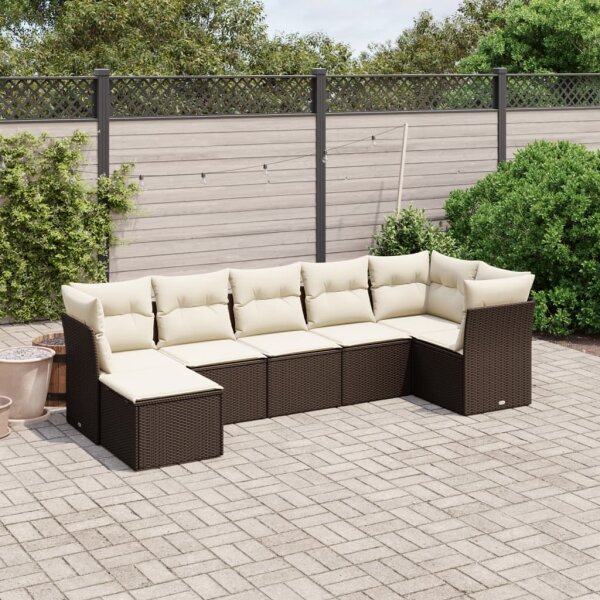 vidaXL 7-tlg. Garten-Sofagarnitur mit Kissen Braun Poly Rattan