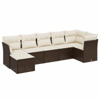 vidaXL 7-tlg. Garten-Sofagarnitur mit Kissen Braun Poly Rattan