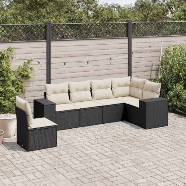 vidaXL 6-tlg. Garten-Sofagarnitur mit Kissen Schwarz Poly Rattan