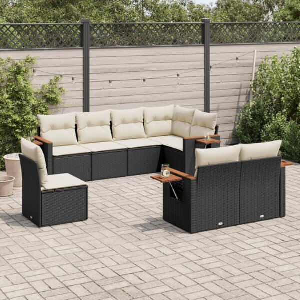 vidaXL 8-tlg. Garten-Sofagarnitur mit Kissen Schwarz Poly Rattan