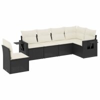 vidaXL 6-tlg. Garten-Sofagarnitur mit Kissen Schwarz Poly Rattan