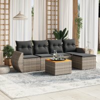 vidaXL 6-tlg. Garten-Sofagarnitur mit Kissen Grau Poly Rattan