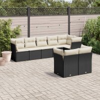 vidaXL 8-tlg. Garten-Sofagarnitur mit Kissen Schwarz Poly Rattan