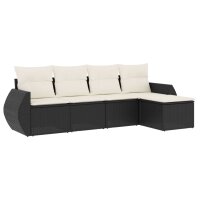 vidaXL 5-tlg. Garten-Sofagarnitur mit Kissen Schwarz Poly Rattan