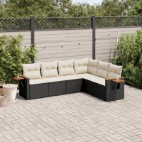 vidaXL 6-tlg. Garten-Sofagarnitur mit Kissen Schwarz Poly Rattan