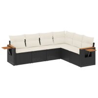 vidaXL 6-tlg. Garten-Sofagarnitur mit Kissen Schwarz Poly Rattan