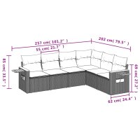 vidaXL 6-tlg. Garten-Sofagarnitur mit Kissen Schwarz Poly Rattan