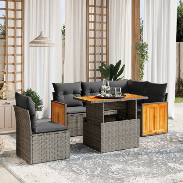 vidaXL 6-tlg. Garten-Sofagarnitur mit Kissen Beige Poly Rattan