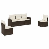 vidaXL 5-tlg. Garten-Sofagarnitur mit Kissen Braun Poly Rattan