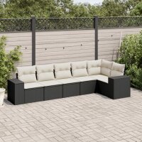 vidaXL 6-tlg. Garten-Sofagarnitur mit Kissen Schwarz Poly Rattan