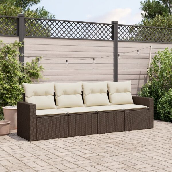 vidaXL 4-tlg. Garten-Sofagarnitur mit Kissen Braun Poly Rattan