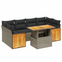 vidaXL 7-tlg. Garten-Sofagarnitur mit Kissen Grau Poly Rattan