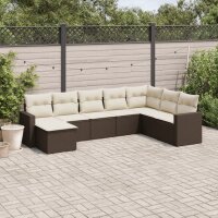 vidaXL 8-tlg. Garten-Sofagarnitur mit Kissen Braun Poly Rattan